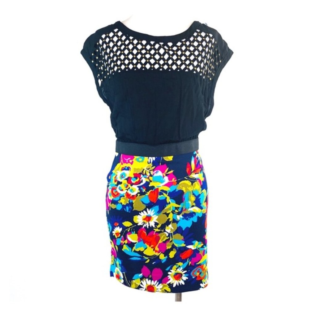 FREE PEOPLE Poison Apple Floral Fit & Flare Studded Top Dress Colorblock Size SP - Picture 2 of 9